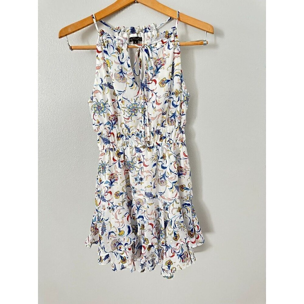 City Triangles White Floral Midi Dress with Blue, Yellow & Red Accents